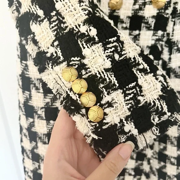 ZARA Houndstooth Double Breasted Boucle Jacket Size M - Picture 5 of 7